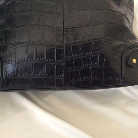 Kathryn Robbins NWOT black leather & metallic gold hand or shoulder bag - Picture 6 of 13